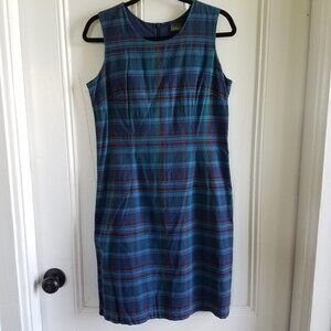 L.L. Bean Classic Sheath Dress~Madras Plaid Cotton~Blue